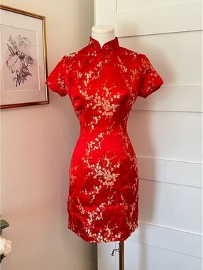 Chinese Style Red Qipao Mini Dress